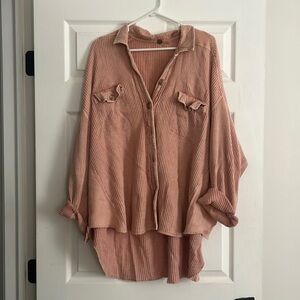 Free People Pink Oversized Button Down Shirt